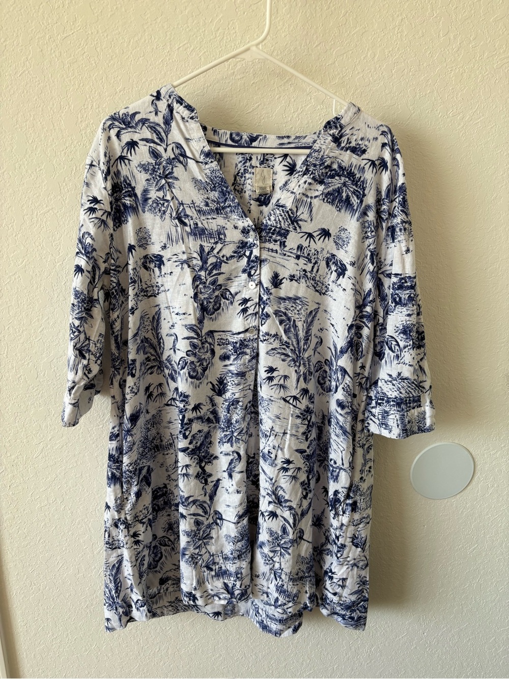 Joie White Tunic with Navy Toile Print